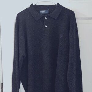 Polo by Ralph Lauren Black 100% Lambswool Collared Pullover Sweater XL